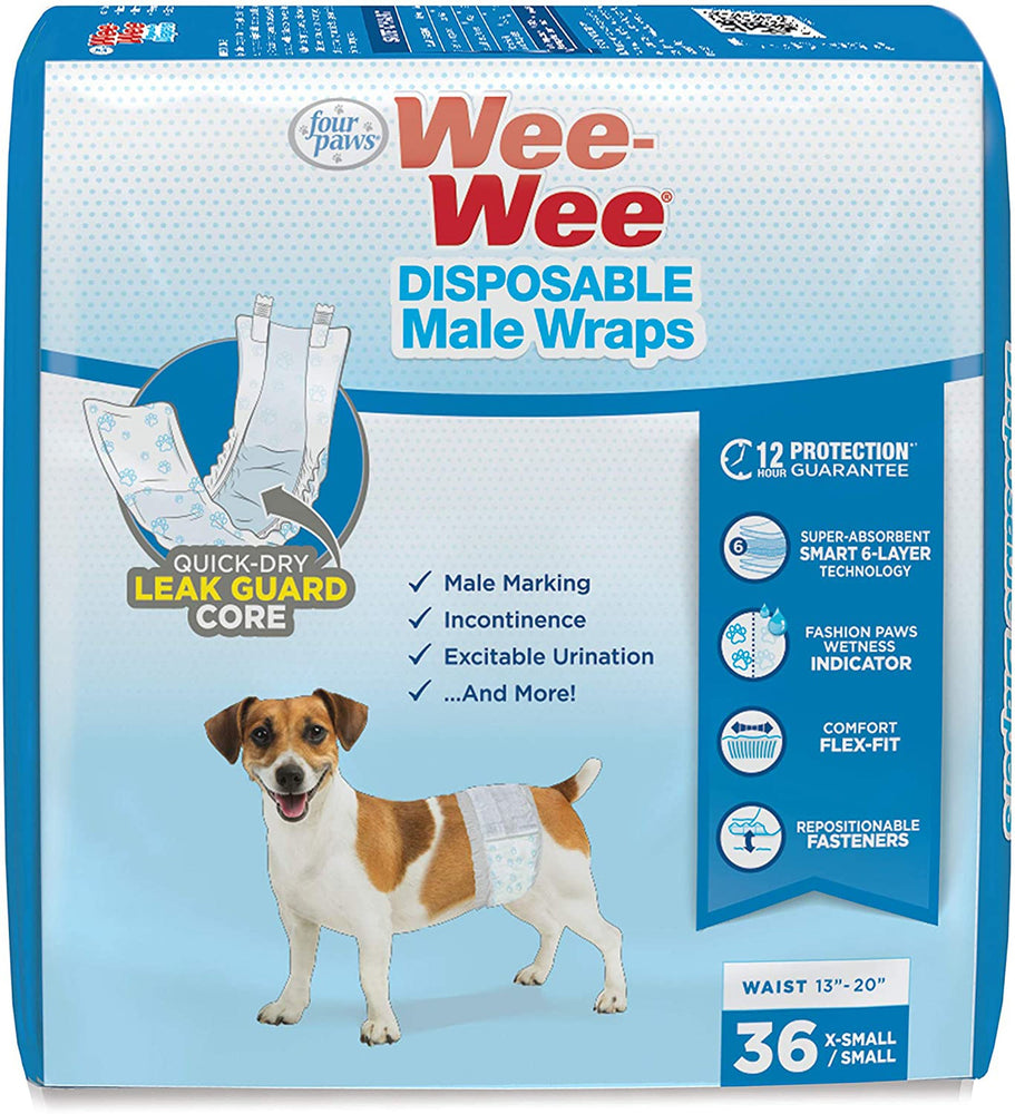 Four Paws Wee-Wee Disposable Male Dog Wraps Male Wraps 1ea/XS / SMall (36 ct) for your Pet Dog with Pet Store X.