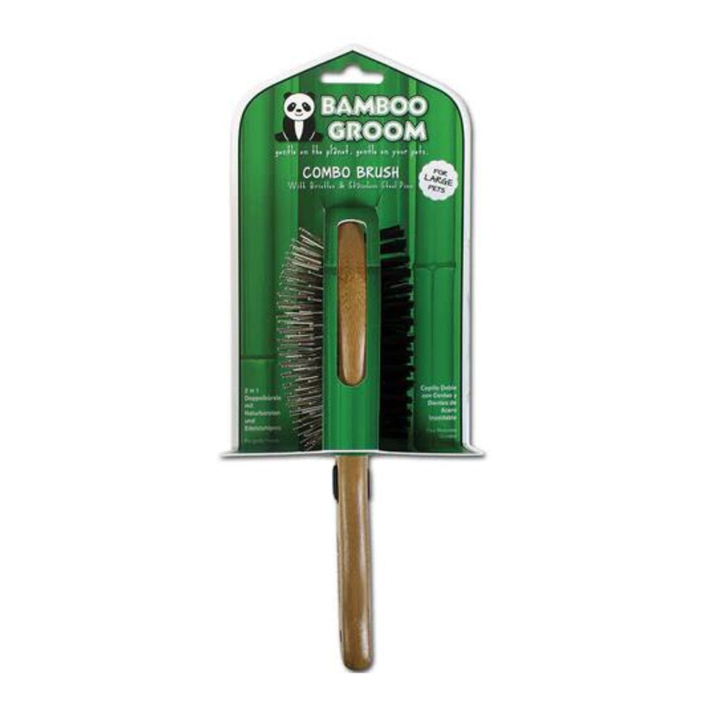 Bamboo Groom Combo Brush with Bristles and Pins Large for your Pet Dog with Pet Store X.