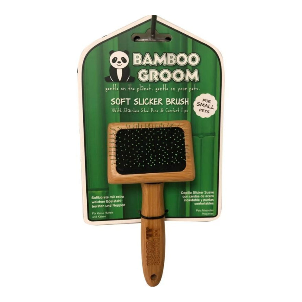 Bamboo Groom Soft Slicker Brush Small for your Pet Dog with Pet Store X.