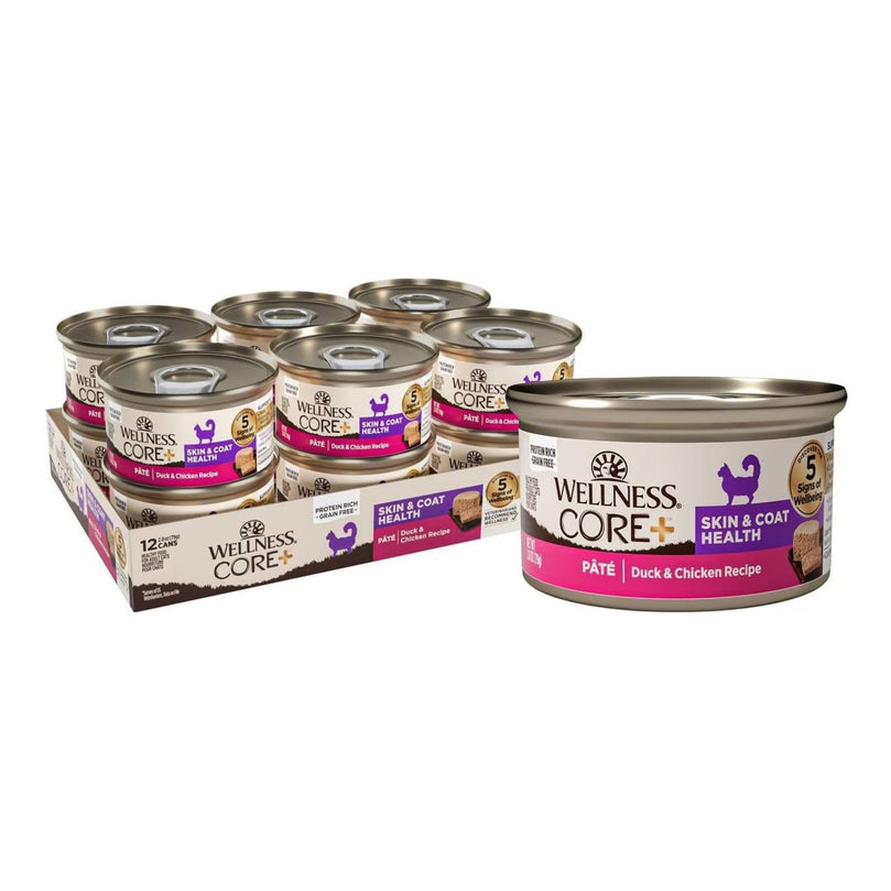 Wellness Core+ Cat Skin Coat Duck Chicken Grain-free Pate 28oz (Case of 12) for your Pet Cat with Pet Store X!