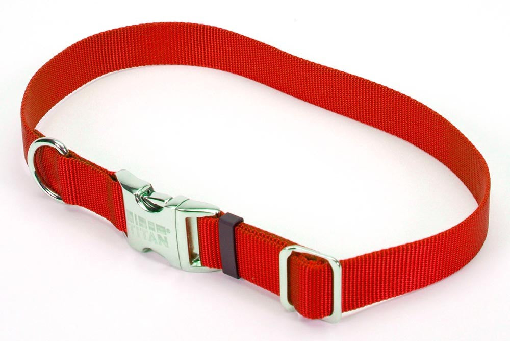 Coastal Adjustable Nylon Collar With Coastal Titan Metal Buckle Red 1X18-26In for your Pet Dog with Pet Store X.