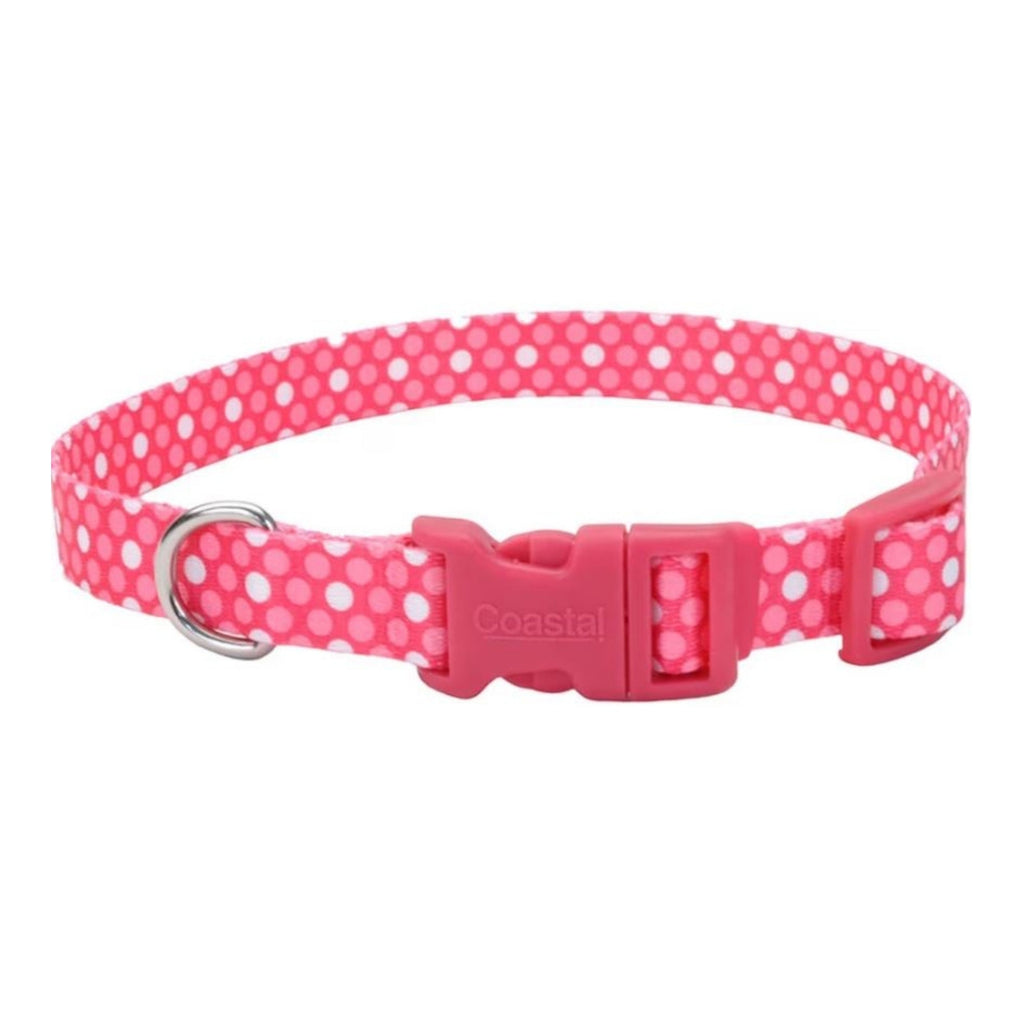 Styles Adjustable Dog Collar Polka Dot Pink X-Small 3/8 x 8-12 In