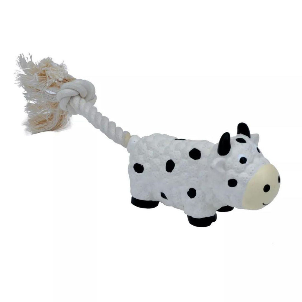 Coastal Li'L Pals Latex & Rope Toy, Cow, 8" for your Pet Dog with Pet Store X.