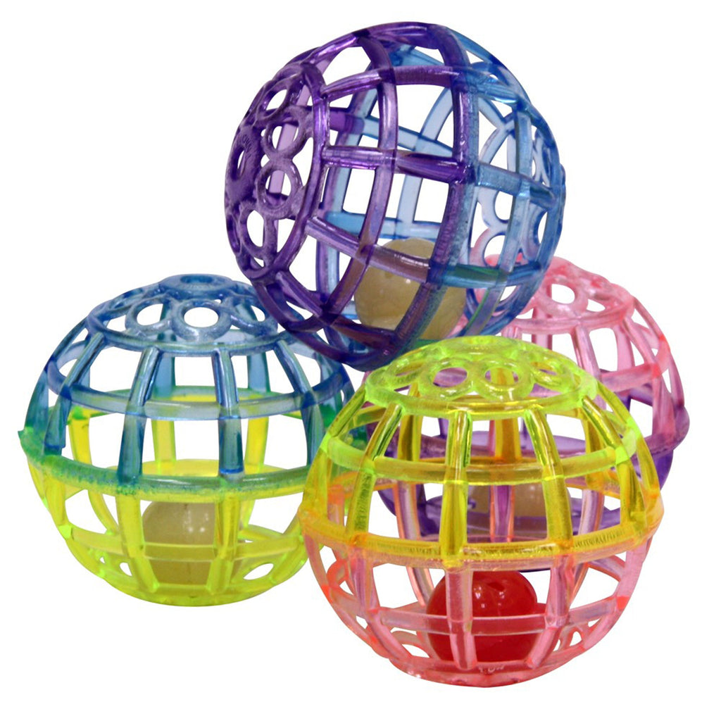 Spot Lattice Ball with Bell Cat Toy Multi-Color 4 Pack