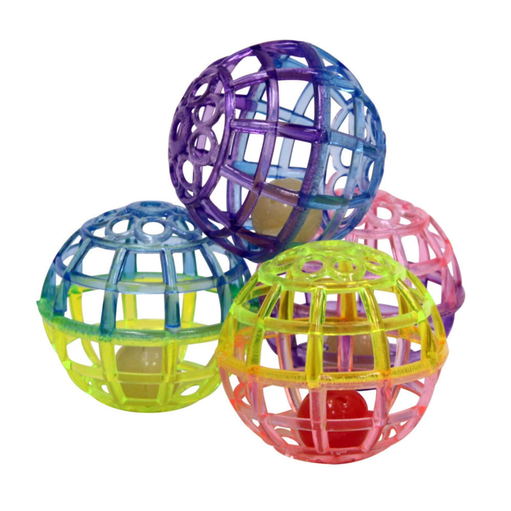 Spot Lattice Ball with Bell Cat Toy Multi-Color 4 Pack