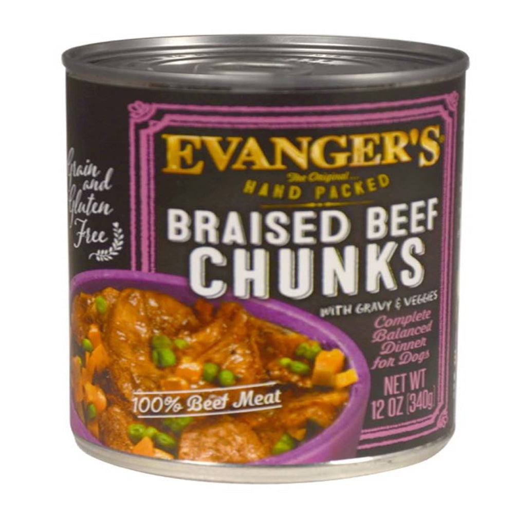 Evanger's Hand Packed Wet Dog Food Braised Beef Chunks w/Gravy 12oz (Case of 12) for your Pet Dog with Pet Store X!