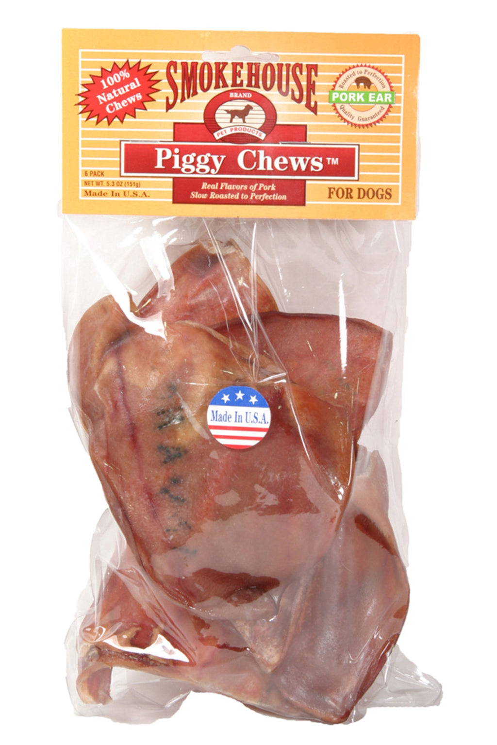 Smokehouse USA Made Natural Pig Ears Dog Chew 1ea/6 pk