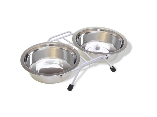 Van Ness Plastics Stainless Steel Double Dish w/Wire Rack Silver 1ea/16 oz for your Pet Dog with Pet Store X.