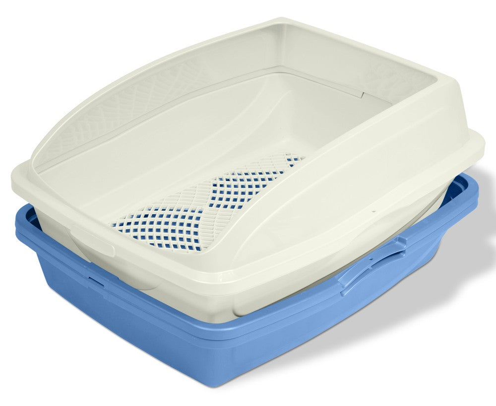 Van Ness Plastics Framed Sifting Cat Litter Pan White|Blue, One Size/1ea