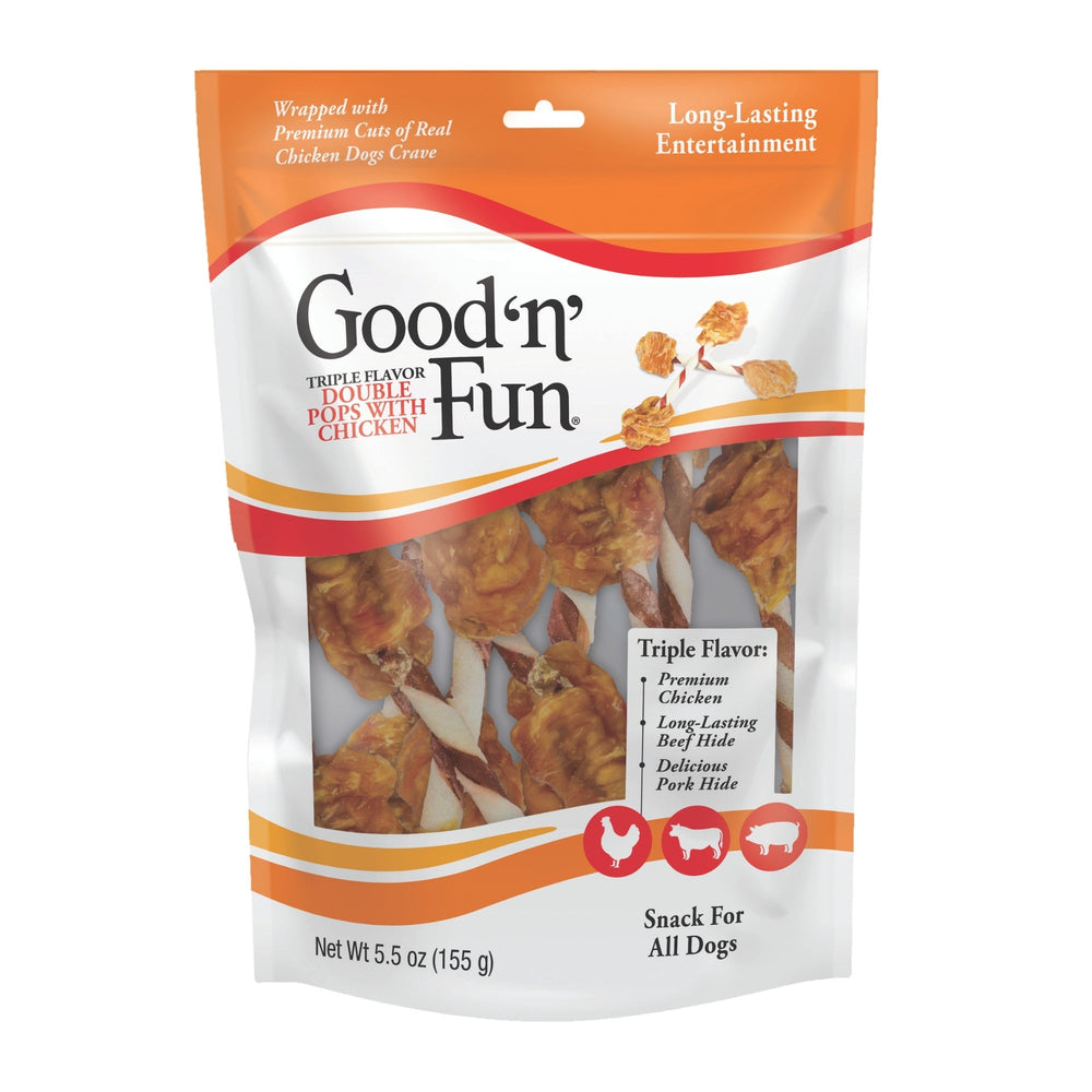 Good 'N' Fun Triple Flavor Double Pops Pork/Beef/Chicken 55oz for your Pet Dog with Pet Store X!