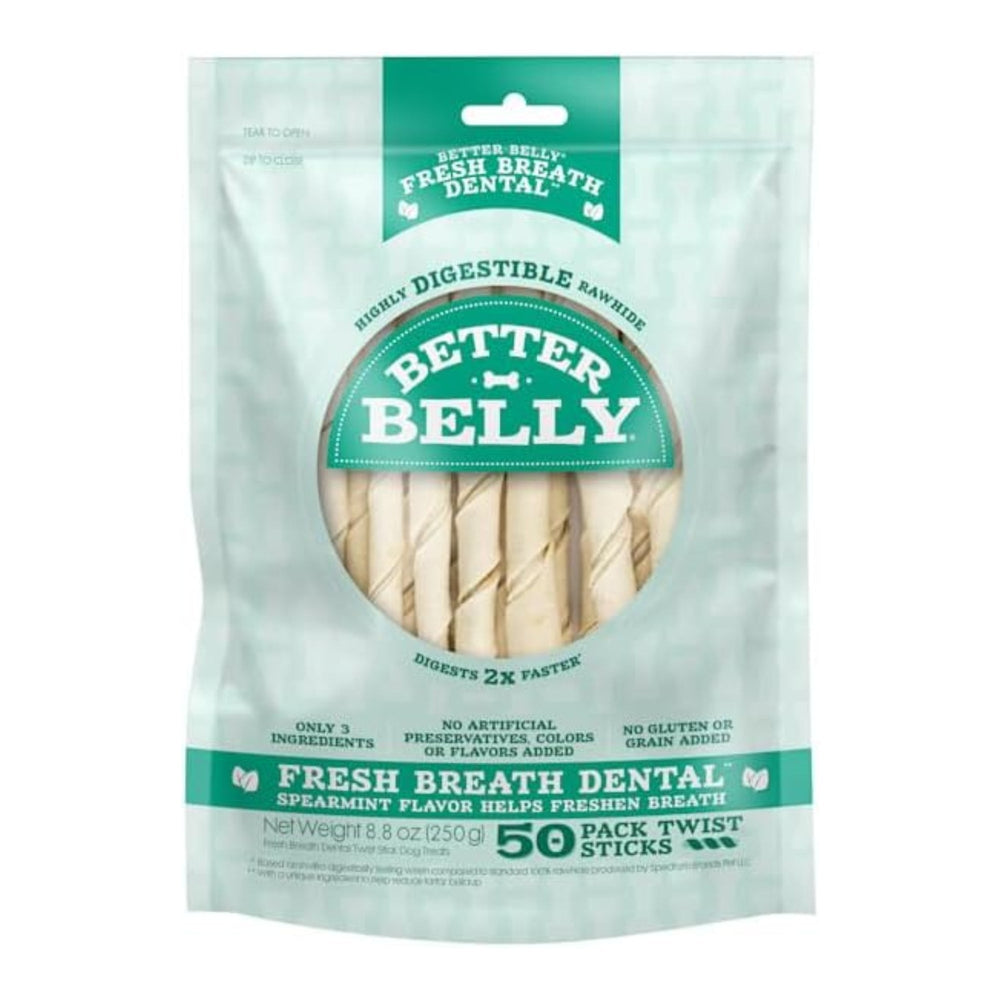 Better Belly Fresh Breath Twist Stick Spearmint 50 count for your Pet Dog with Pet Store X!