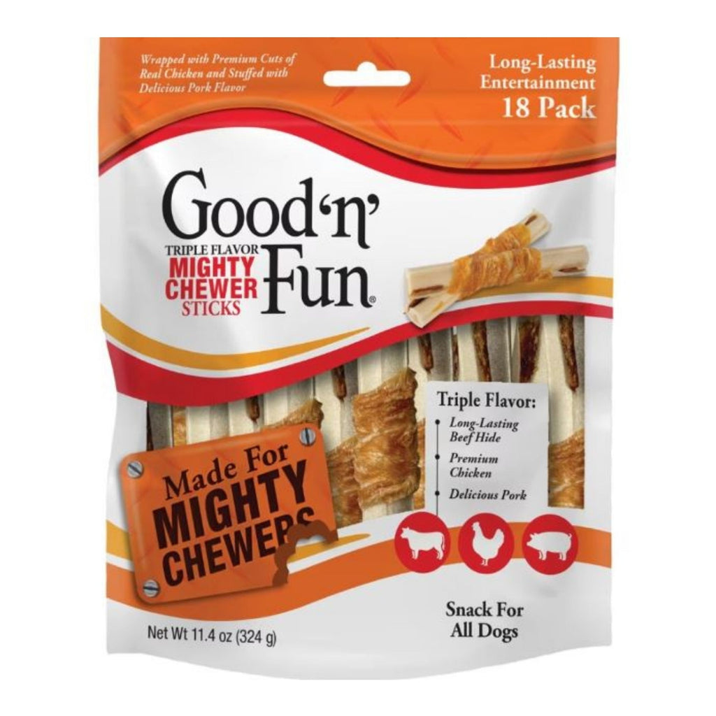 Good 'N' Fun Triple Flavor Mighty Chew Sticks Beef/Chicken/Pork 18 Count