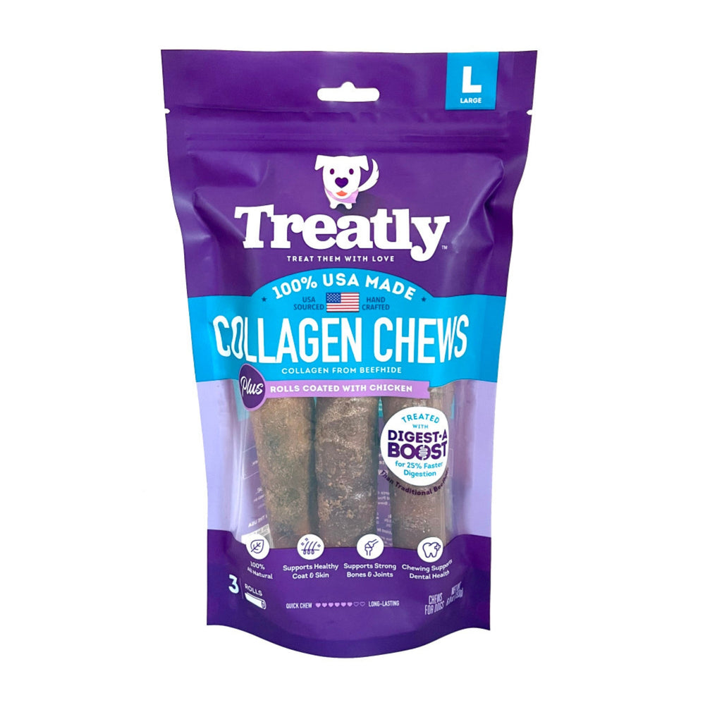 Treatly Collagen Chew Rolls Dog Treats Chicken, 1ea/LG, 3 pk