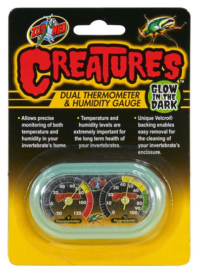 Zoo Med Creatures Dual Thermometer & Humidity Gauge Glow in the Dark Green 1ea for your Pet Reptile with Pet Store X.