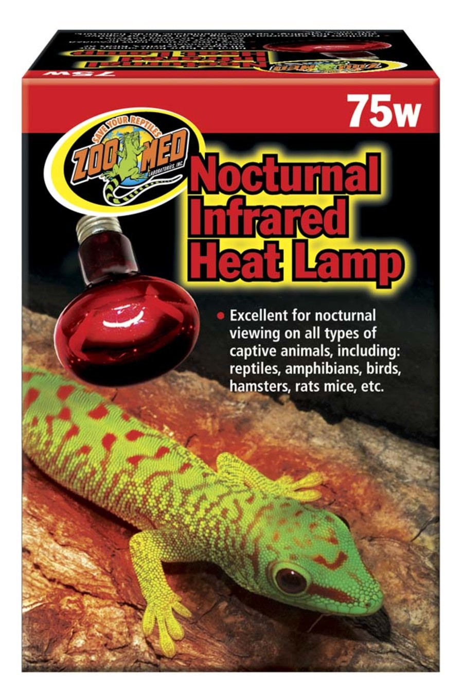 Zoo Med Nocturnal Infrared Heat Lamp 1ea/75 W for your Pet Reptile with Pet Store X.