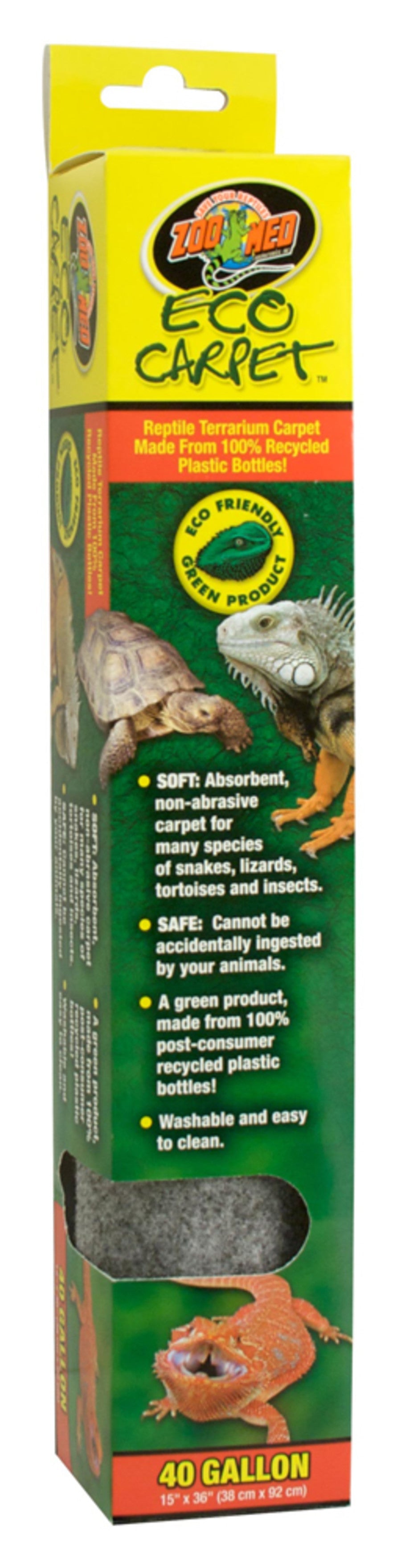 Zoo Med Eco Carpet Reptile Terrarium Carpet Grey 1ea/40 gal, 15in X 36in