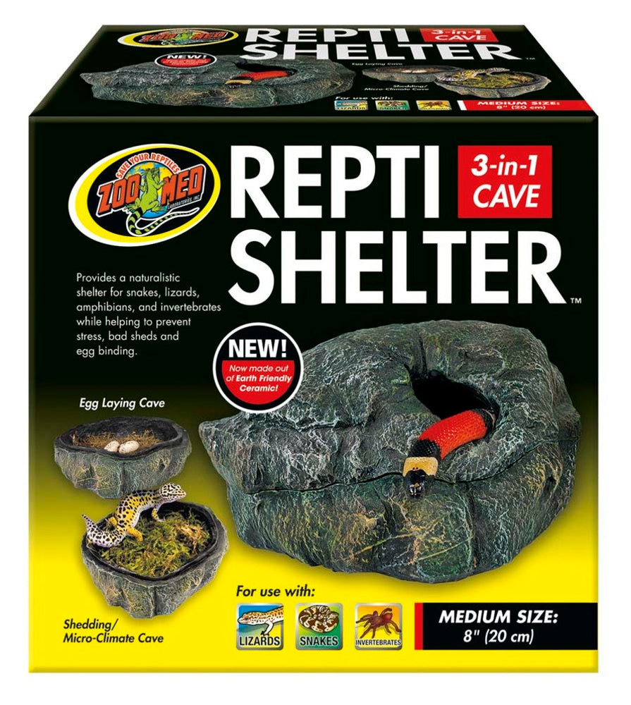 Zoo Med Repti Shelter 3-in-1 Cave Terrarium Hideaway Black 1ea/8 in, MD