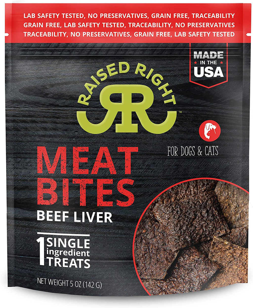 Raised Right Dog Cat Meat Bites Beef 5oz (Case of 6) for your Pet Dog with Pet Store X!