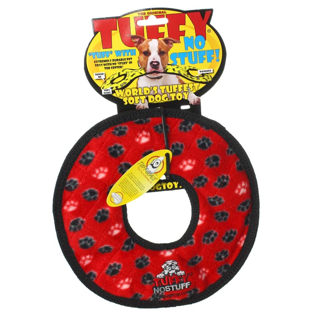 Tuffy NO STUFF Ultimate Ring Dog Toy Red Paw 1ea/9 in