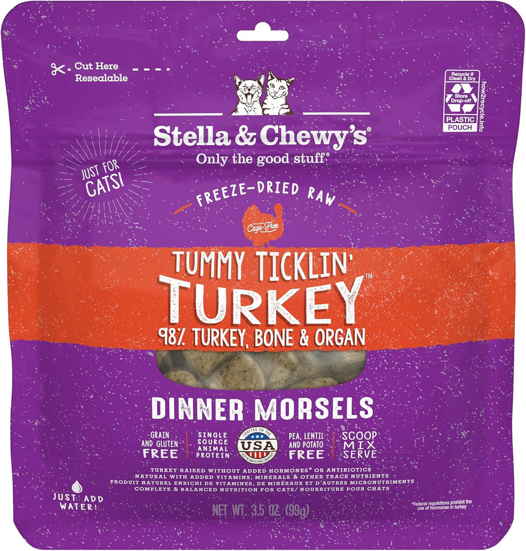 Stella and Chewys Cat Freeze Dried Tummy Ticklin Turkey Dinner 3.5oz.