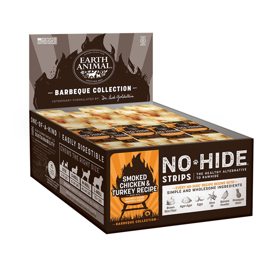 Earth Animal Dog No-Hide BBQ Strips Chicken/Turkey 4pack