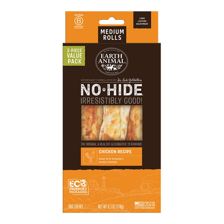 EARTH ANIMAL DOG NO-HIDE CHICKEN ROLLS MEDIUM VALUE 3 PACK