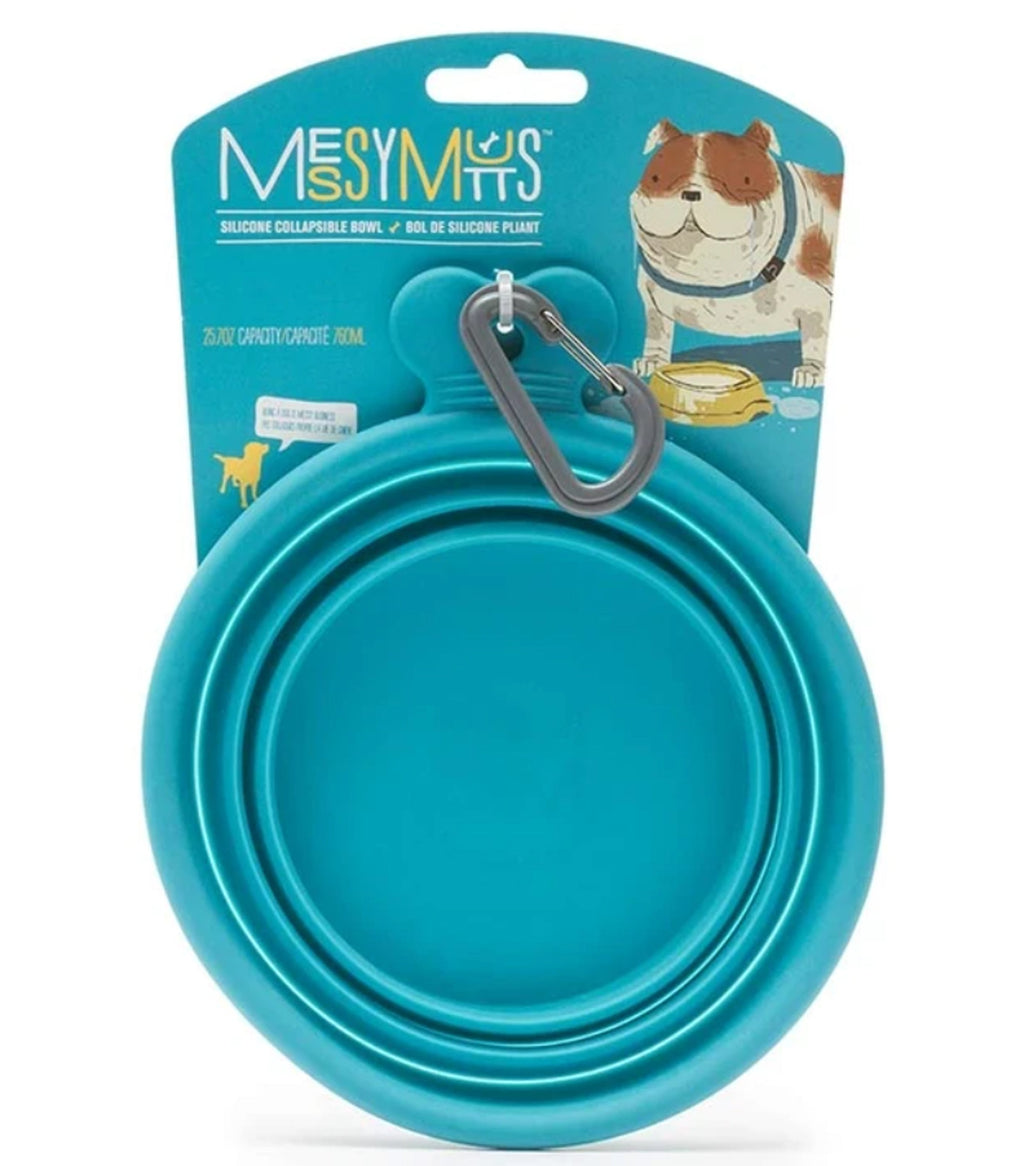 Messy Mutts Dog Collapsible Bowl Blue 1.5 Cup