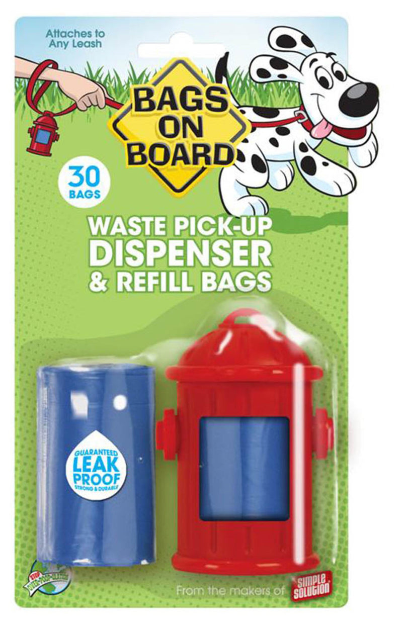 Bags on Board Fire Hydrant Waste Pick-up Bag Dispenser Red, Blue 1ea/2 Rolls Of 15 Pet Waste Bags, 9 In X 14 in for your Pet Dog with Pet Store X.