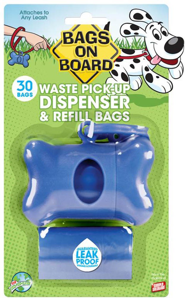 Bags on Board Bone Waste Pick-up Bag Dispenser with Dookie Dock Blue 1ea/2 Rolls Of 15 Pet Waste Bags, 9 In X 14 in for your Pet Dog with Pet Store X.