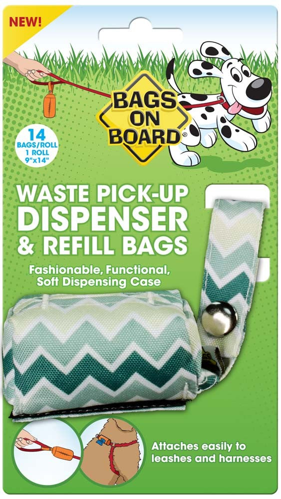 Bags on Board Fashion Waste Pick-up Bag Dispenser Green 1ea/14 Bags, 9 In X 14 in for your Pet Dog with Pet Store X.