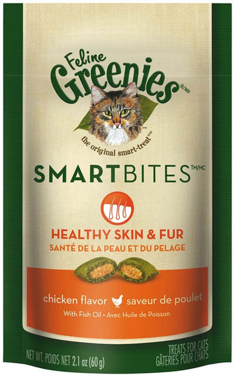 Greenies Feline SmartBites Skin & Fur Crunchy & Soft Adult Cat Treats Chicken 1ea/21 oz for your Pet Cat with Pet Store X!