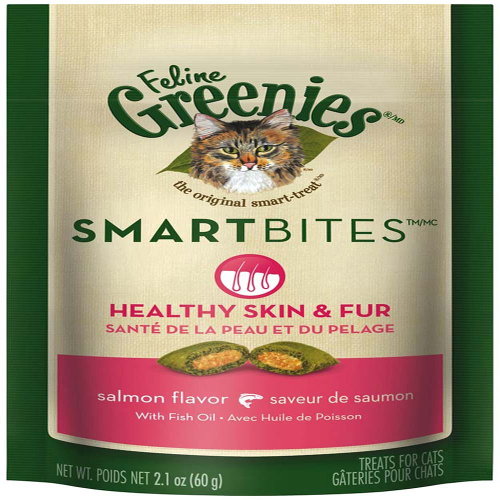 Greenies Feline SmartBites Skin & Fur Crunchy & Soft Adult Cat Treats Salmon 1ea/21 oz for your Pet Cat with Pet Store X!