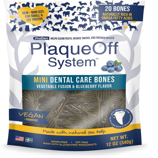 Proden System Mini Dental Care Bones Vegetable Fusion And Blueberry Flavor Dog Treats; 12oz for your Pet Dog with Pet Store X!