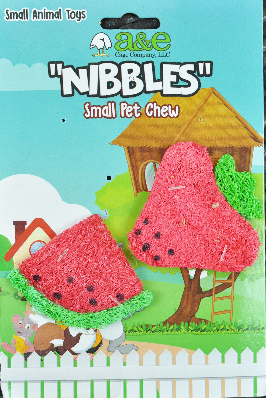 A & E Cages Nibbles Small Animal Loofah Chew Toy Strawberry Watermelon Slice; 1ea for your Pet Small Animal with Pet Store X.