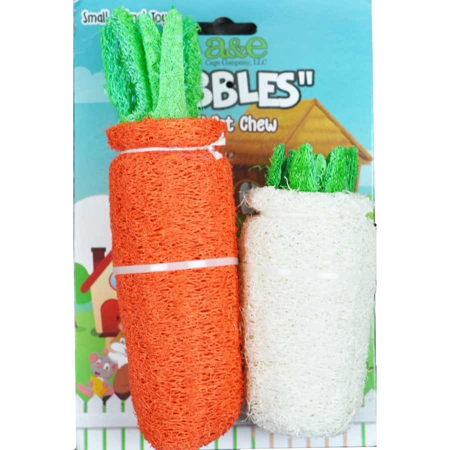 A & E Cages Nibbles Small Animal Loofah Chew Toy Large Daikon; 1ea