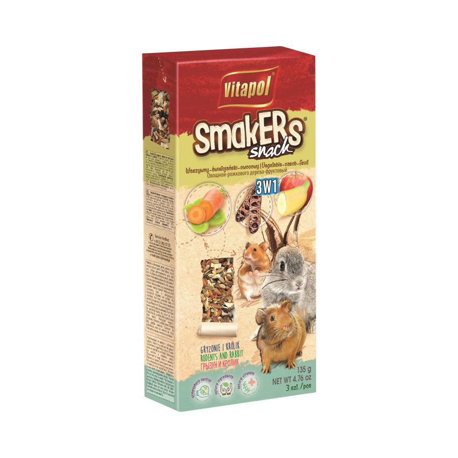 A & E Cages Smakers Rabbit & Rodent Triple Pack Treat Stick Veggie/Carob/Fruit, 1ea/3 pk for your Pet Small Animal with Pet Store X.