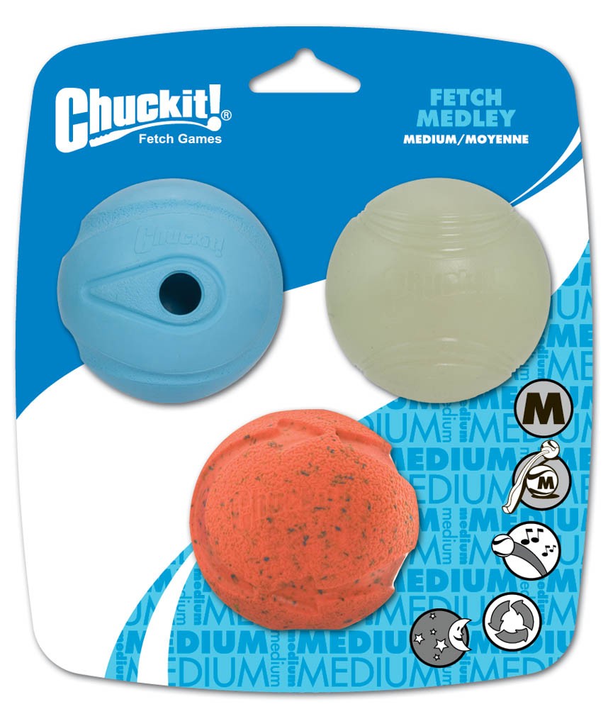 Chuckit! Fetch Medley Balls Dog Toy Assortment 1 Multi-Color 1ea/3 pk, MD for your Pet Dog with Pet Store X.