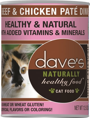 Dave's Naturally Healthy Cat Food; Beef and Chicken 13.2oz. (Case of 12)