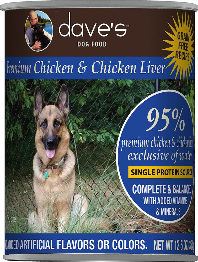 Dave's Pet Food Dog 95% Premium Meats Chicken And Chicken Liver 125oz (Case of 12) for your Pet Dog with Pet Store X!