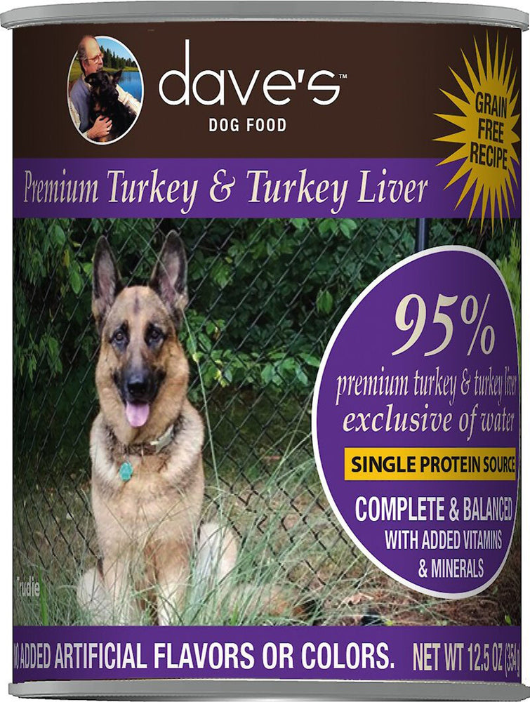 Dave's Pet Food Dog 95% Premium Meats Turkey And Turkey Liver 125oz (Case of 12) for your Pet Dog with Pet Store X!