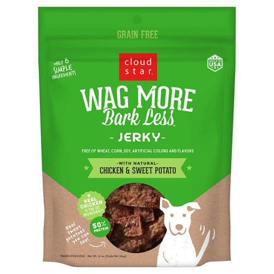 Cloudstar WAGMORE DOG JERKY GRAIN FREE CHICKEN SWEET POTATO 10OZ for your Pet Dog with Pet Store X!