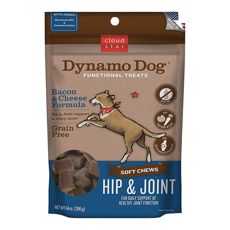 Cloud Star Dynamo Dog Hip and Joint Soft Chews Bacon and Cheese Formula Dog Treats; 14oz Bag for your Pet Dog with Pet Store X!