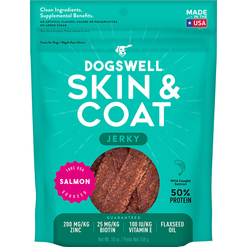 Dogswell Jerky Skin and Coat Grain-Free Salmon 10oz for your Pet Dog with Pet Store X!