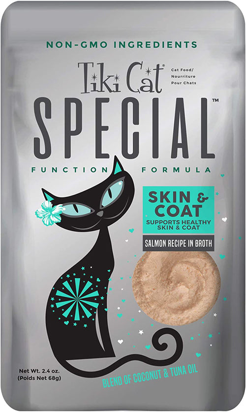 Tiki Pets Cat Special SKIN and COAT Salmon Recipe in Broth 2.4oz. (Case of 12)