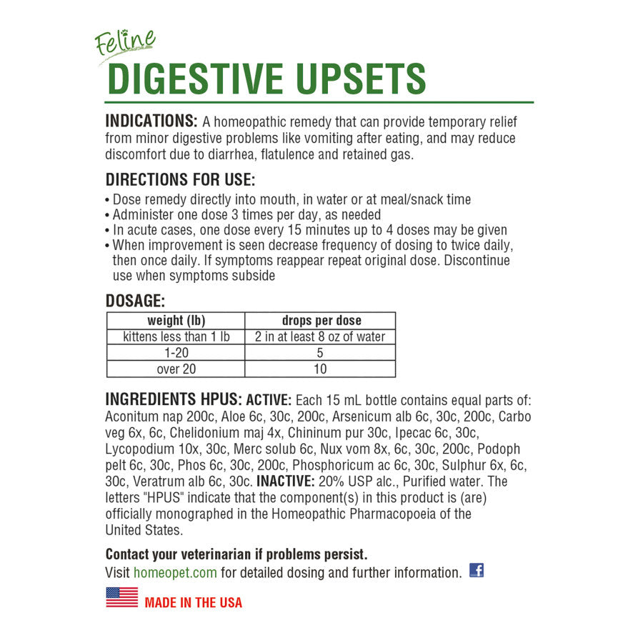 HomeoPet Feline Digestive Upsets Cat Drops 1ea/15 ml