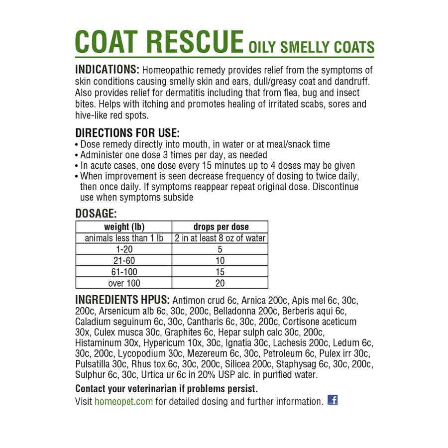 HomeoPet Coat Rescue Oily Smelly Coats 1ea/15 ml