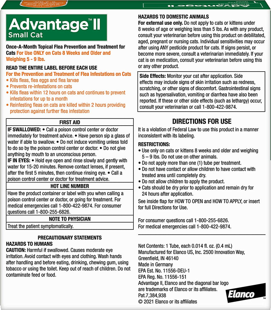 Advantage II Small Cat Single Dose Orange