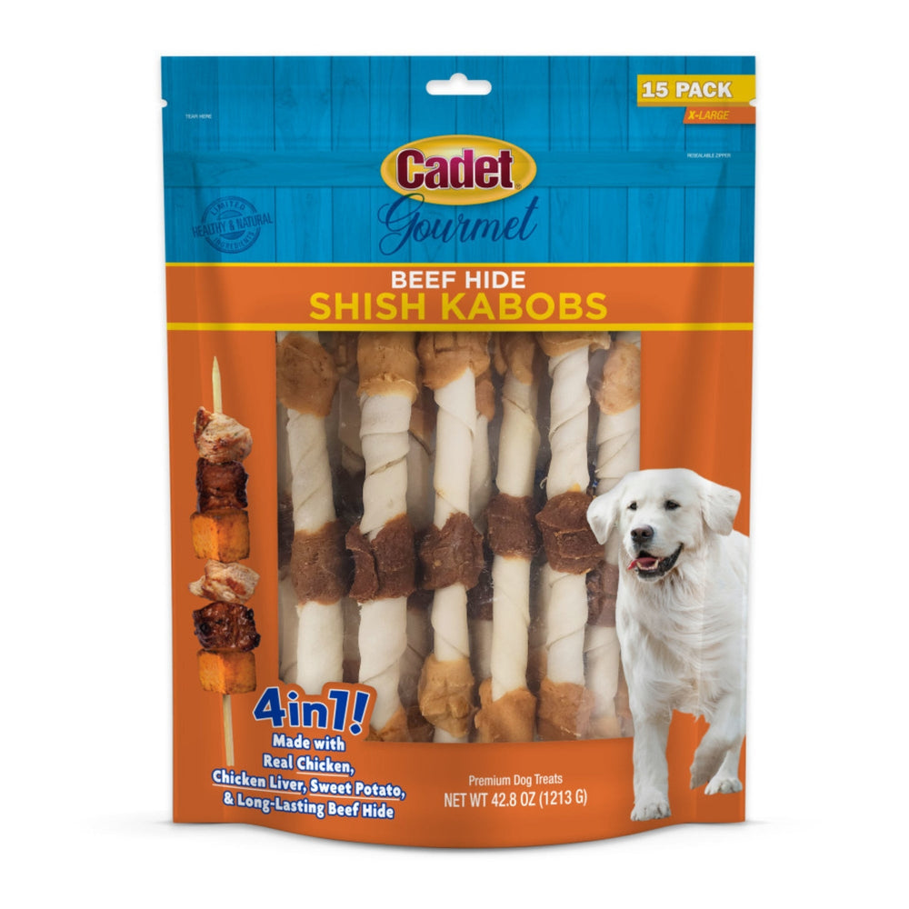 Cadet Gourmet Beef Hide Shish Kabob Dog Treats X-Large, Chicken, Chicken Liver & Sweet Potato, 1ea/(15 ct) for your Pet Dog with Pet Store X!