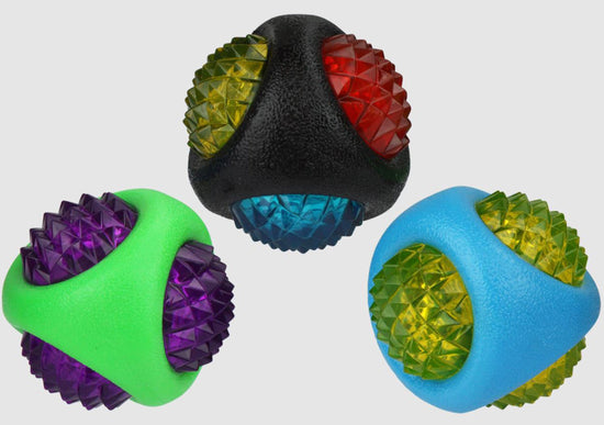 Multipet Ruff Enuff TPR Dental Diamond Ball w/LED Light Dog Toy Multi-Color 1ea/3 in for your Pet Dog with Pet Store X.