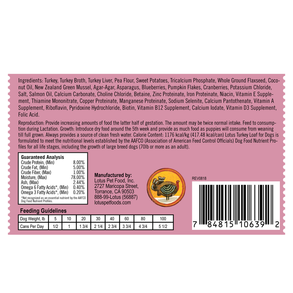 Lotus Dog Grain Free Loaf Turkey 12.5oz. (Case of 12)